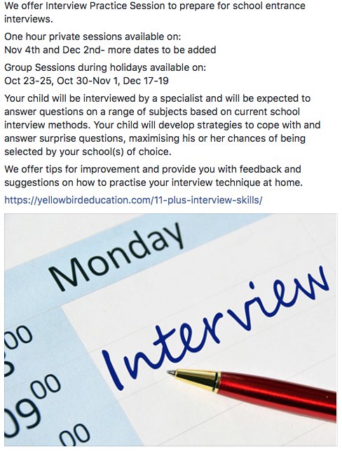 Yellowbirdeduc's tweet photo. We offer Interview Practice Session to prepare for school entrance interviews. #11plus #Pretest #8plus #7plus #Londonprepschools #Examprep #Schoolinterviews
https://t.co/QlSYMKk4tX https://t.co/nwrJJwIQZH