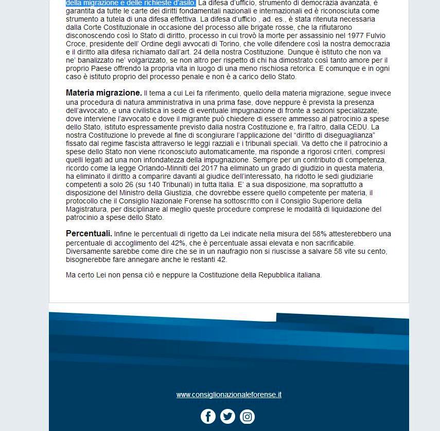 Gio_Piglialarmi's tweet photo. In poco tempo, forse, è vero che non si può comprendere molto di un governo. Ma se queste sono le premesse, la vedo veramente dura.
Pubblico la lettera che il Consiglio Nazionale Forense ha inviato al Ministero degli Interni, Matteo Salvini. https://t.co/aYtyCehaT0
