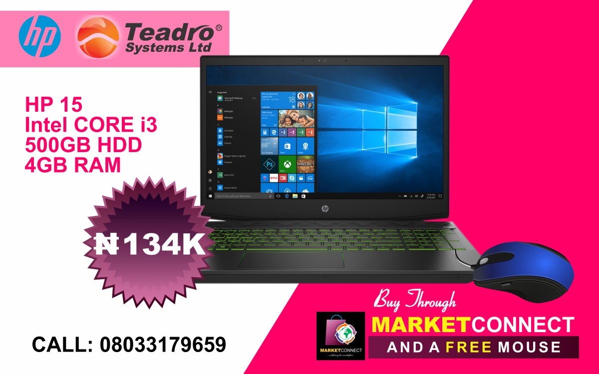 Marketconnectph's tweet photo. BUY BRAND NEW LAPTOP  
 #Unbeatable #PriceSlash #134k  #HPCOREi3
 HP 15 
 Intel CORE i3 
 500GB HDD 
 4GB RAM 
------------------------------
  😀Free Mouse 
------------------------------- 
 Price: N134k  
Location: #PortHarcourt 
 Call/whatsapp to Buy: 08033179659  
#RT https://t.co/ghFHb5FLBT