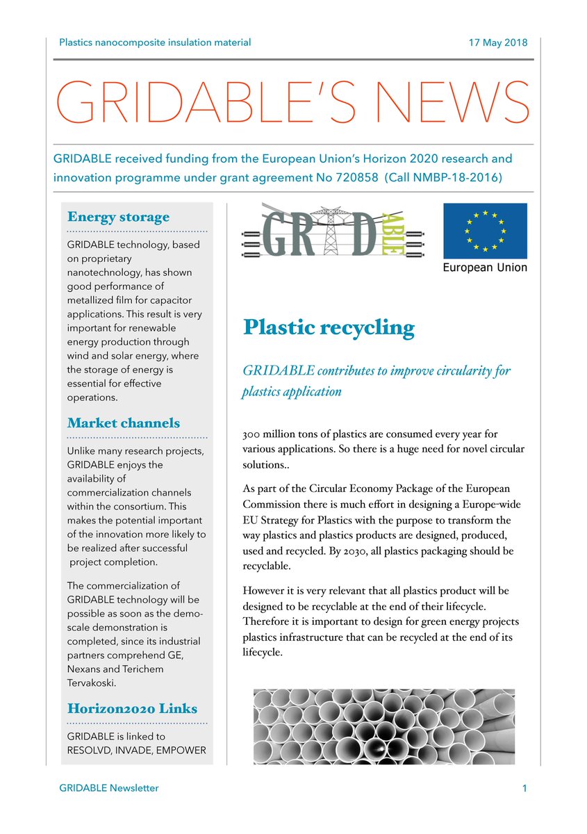 ProjectGridable's tweet image. GRIDABLE constributes to #circulareconomy with use of recyclable plastics for energy cables