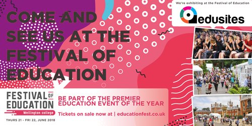 Edusites's tweet image. We're excited to be exhibiting at the #EDUCATIONFEST