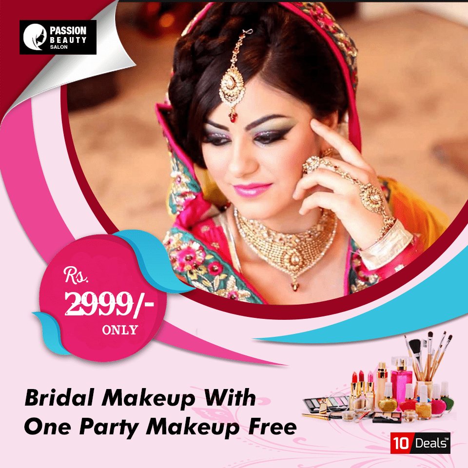 Tendeals's tweet photo. Your Big Day is Your #Beautiful Day! You should undoubtedly look your best while all eyes are on you. 
Get #Bridal #Makeup With One #PartyMakeup #Free In Rs.2999 Only at #Door2Door #PassionBeautySalon.

Book your deal here: https://t.co/UgKYPD9QTK https://t.co/Q7mHBae6Es
