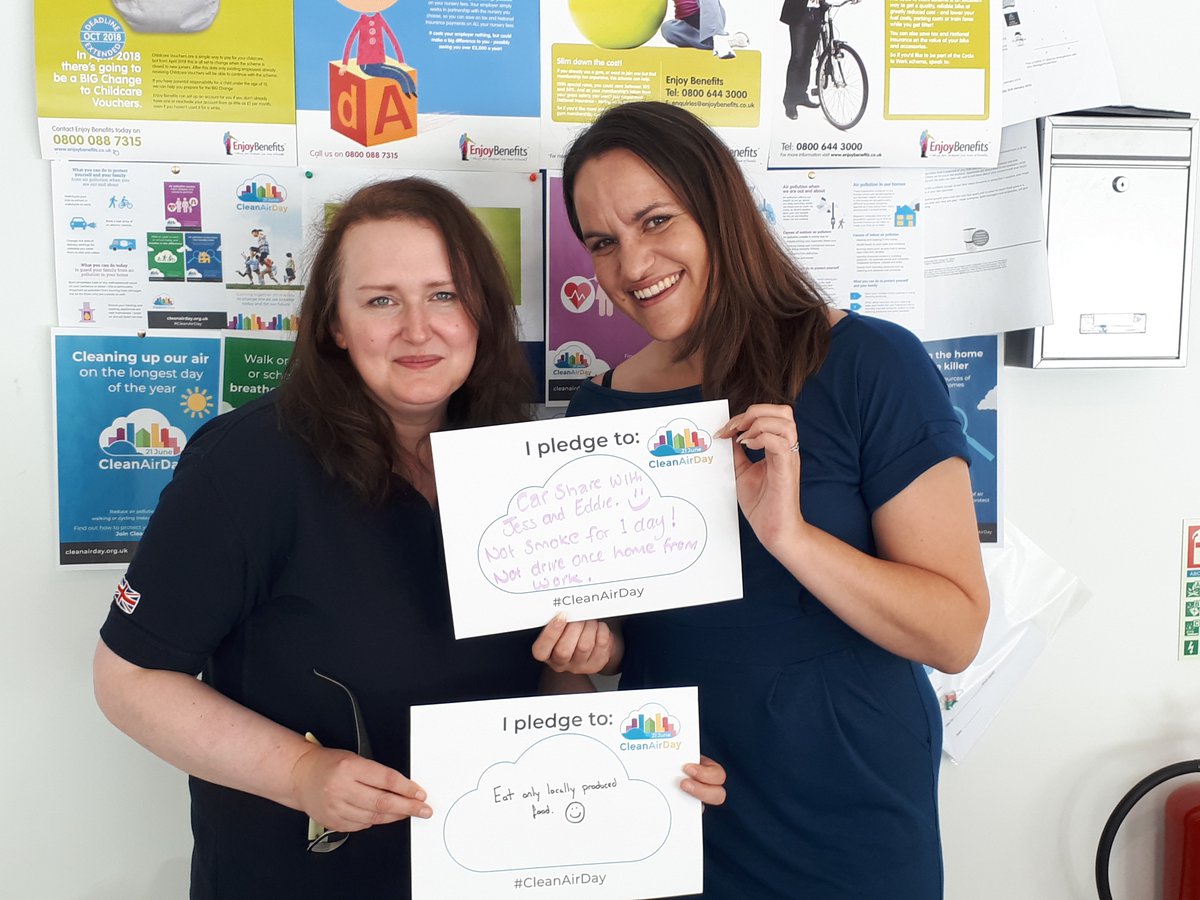 FiltermistUK's tweet photo. Zoe Davies in Accounts and Jodie Fisher in Export share their pledges for #cleanairday #carshare #eatlocalproduce https://t.co/jbN1yntDN0