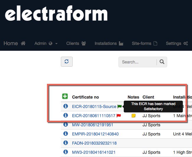 electraform's tweet image. Easy to see which EICR&apos;s are Satisfactory of Unsatisfactory with our new red and green flags. #electraform