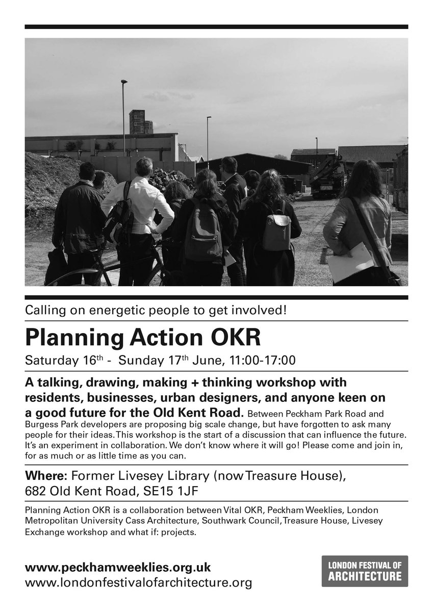 HELP NEEDED FLYERING OLD KENT ROAD THIS WEEK it's really important to get local people &amp; businesses involved in PLANNING ACTION OKR workshop/consultation this weekend  londonfestivalofarchitecture.org/event/planning… Any time - even an hour - would be very gratefully received. Tweet <a href="/what_if_info/">what_if_projects</a>