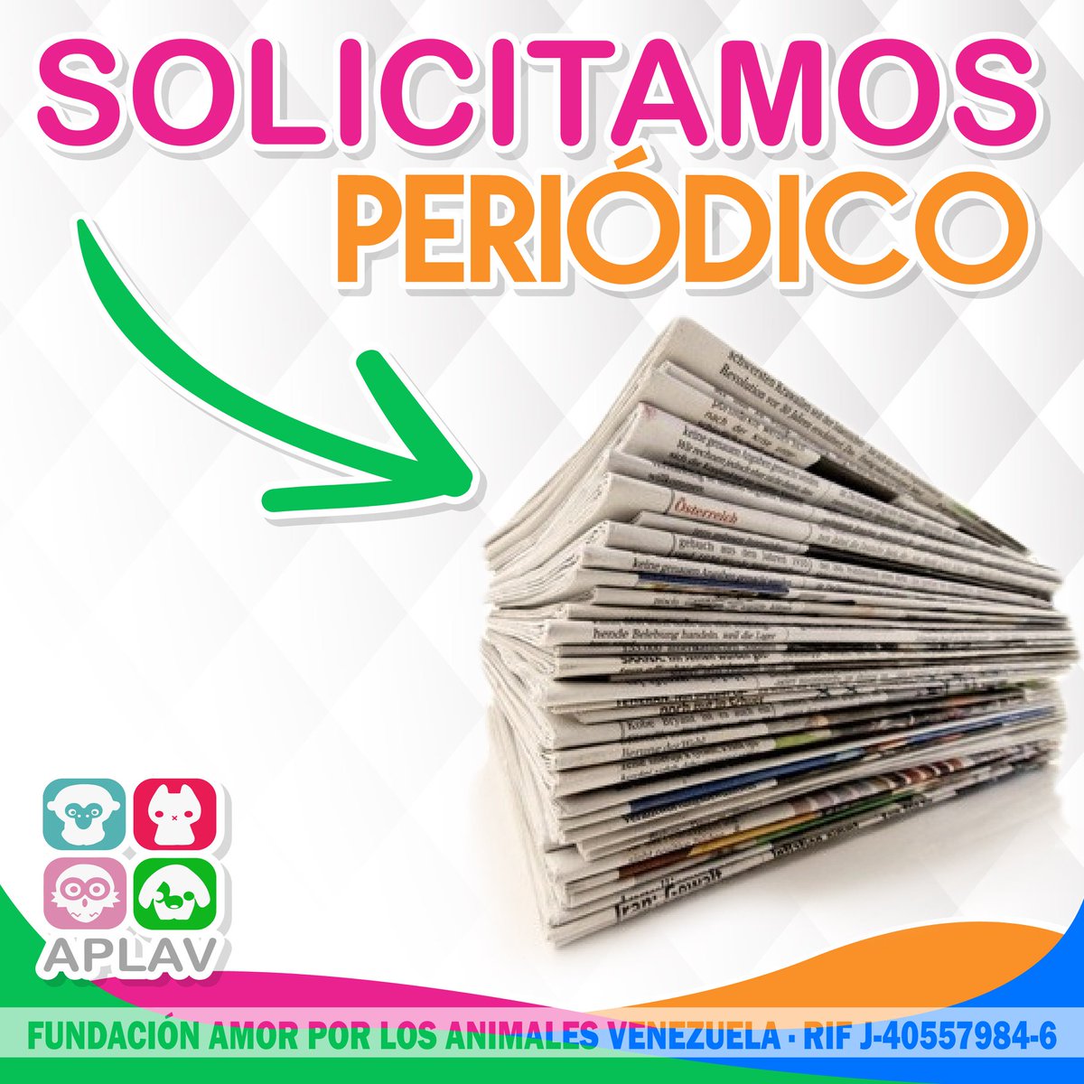 APLAVzla's tweet photo. Solicitamos periódico, papel de reciclaje, para llevar a las veterinarias donde son atendidos nuestros peluditos. Por favor quien pueda donar dejarnos un mensaje para coordinar la entrega. Gracias #Difunde
#Aplavzla #Colabora   #Tachira #Venezuela #SanCristobal  #Tachira https://t.co/OpmbERqlAf