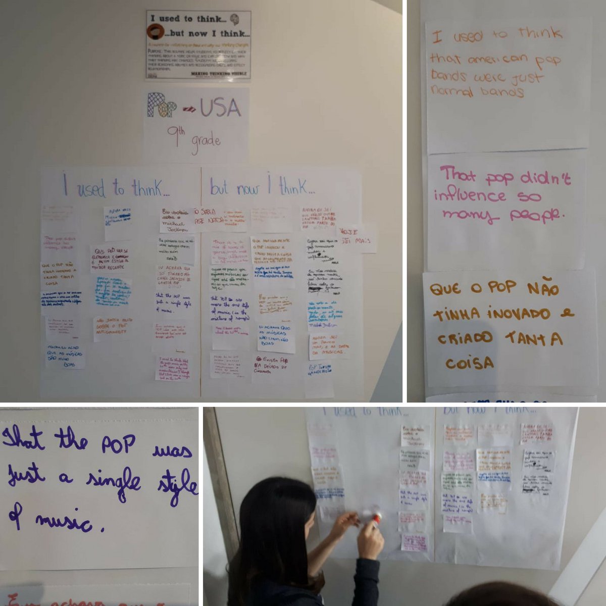 maysargomes's tweet photo. North-american pop music: 9th graders studied its history since the 50s. Using "I used to think... but now I think..." thinking routine, they discussed what they've discovered. #conceptRAO #thinkingroutines #Education #thinkingflexibly @EscolaConceptSP @inabetta https://t.co/k8AlEECjzf