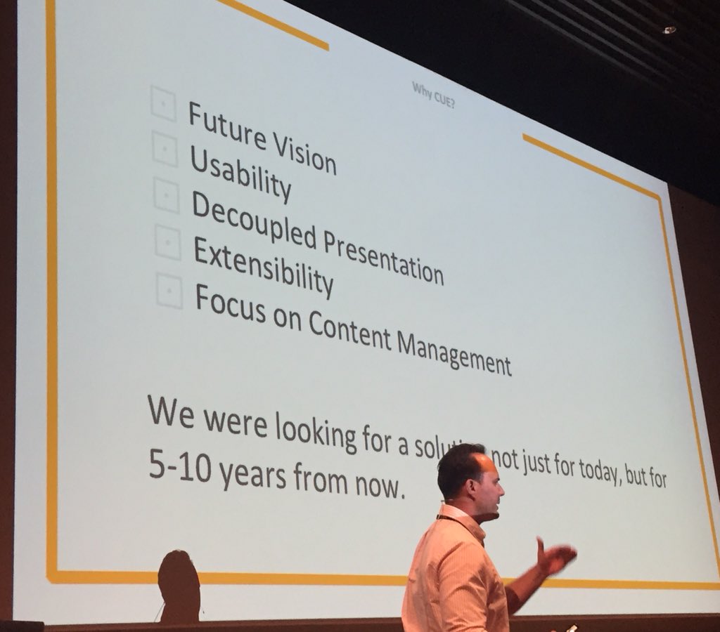 MTaylorisms's tweet photo. Core reasons @FORUMCOMCO selected CUE platform: Accessibility and Extensibility. As well as future vision of @escenic &amp; @CCIeurope, says Adrian Dawson-Becker. #CUEdays https://t.co/RZb8YqY2Mm