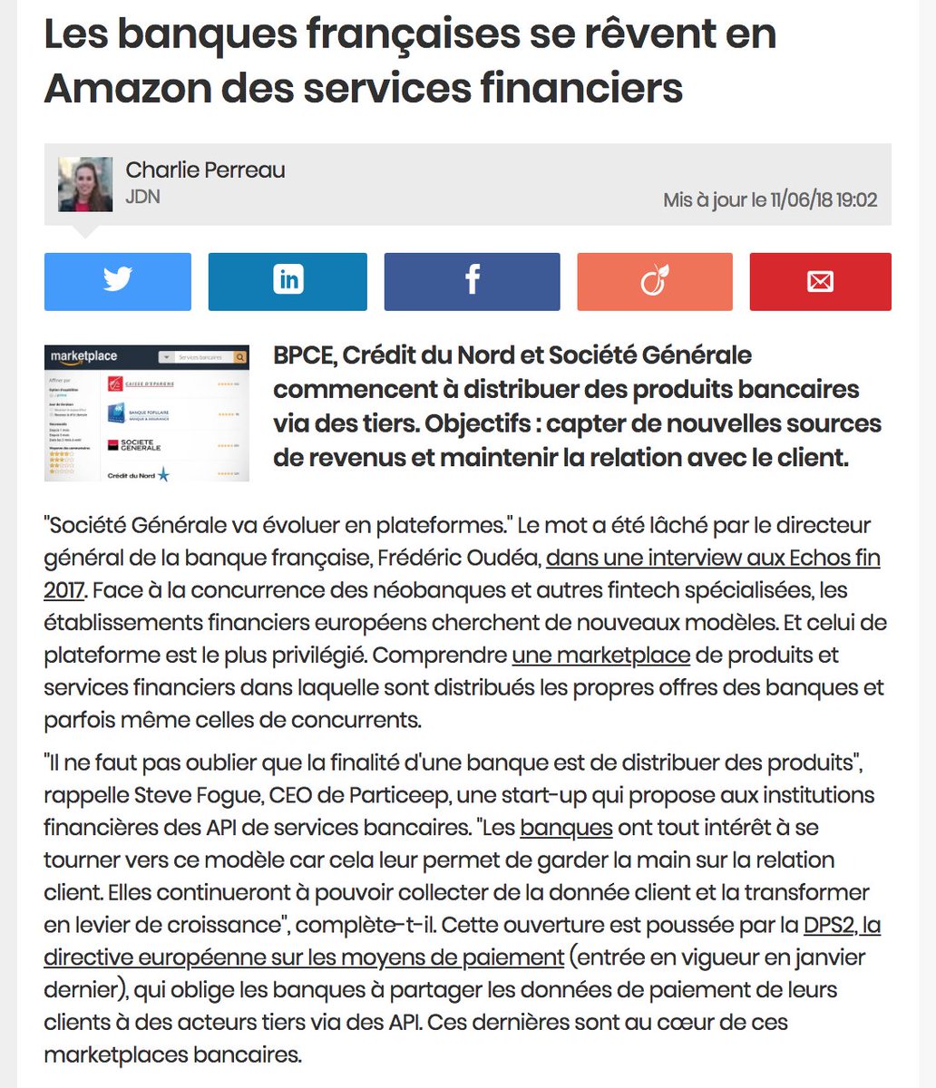 Particeep's tweet photo. [#Presse] - 💪  Merci le @journaldunet pour l'article. Notre #CEO @SteveFogue a expliqué notre vision de la #banque/#plateforme ! ➡️ https://t.co/mvOVOHaHwm
#API #Fintech #OpenBanking #Digital #particeep https://t.co/NWEI3DxcQe