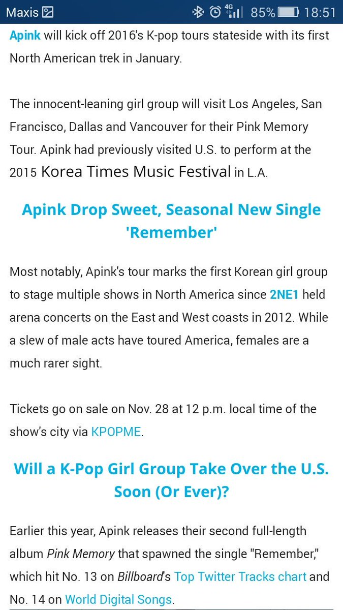 eunmazingdreami's tweet photo. Article: group who have potential to have chance popular at america.
One of them is Apink.
Haters: Apink??they're flopped??their concept didn't meet American style..
Apink : hold 4 north american tour at 4 city with innocent n cute concept.. https://t.co/83HO5PKJPF