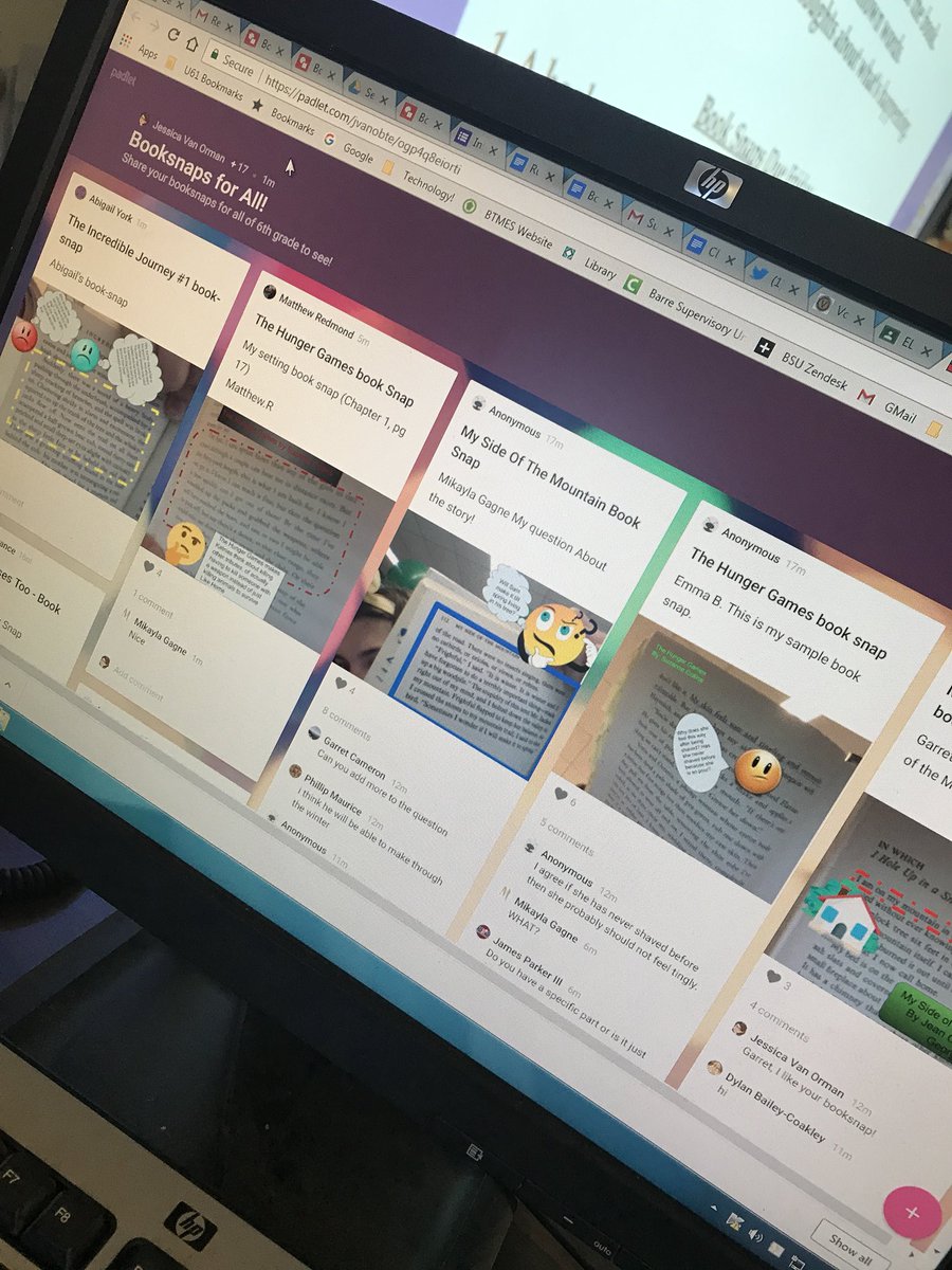 Jessvanorman's tweet photo. Sharing #booksnaps using #Padlet means even more communication and sharing across grade level and book groups! #excitedteacher #vted #vtedtech https://t.co/M4kLHnInoy