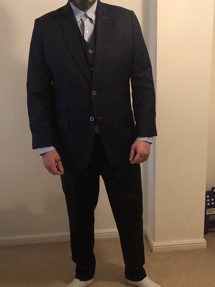 TheSuitGroup's tweet photo. Our first completed wedding suit 👌🏾 A Purple Pinstriped Navy 3 piece made from S140 wool. Wedding date embroidered inside the jacket. Our client is extremely happy with the fit and experience of having their first tailored suit made for them 🙌🏾 https://t.co/m6y7AYCqkh