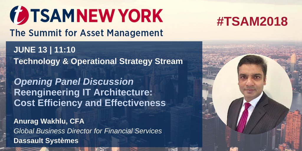 3DSNorthAmerica's tweet photo. Good morning, #TSAM2018! Join @Dassault3DS's very own @AnuragWakhlu as he & finance experts discuss the benefits & efficiencies driven by reengineering #wealthm IT infrastructure. Today at 11:10am: https://t.co/PHAmnlzOep #TSAMNewYork #3DEXPERIENCE https://t.co/jyFRMAws7t