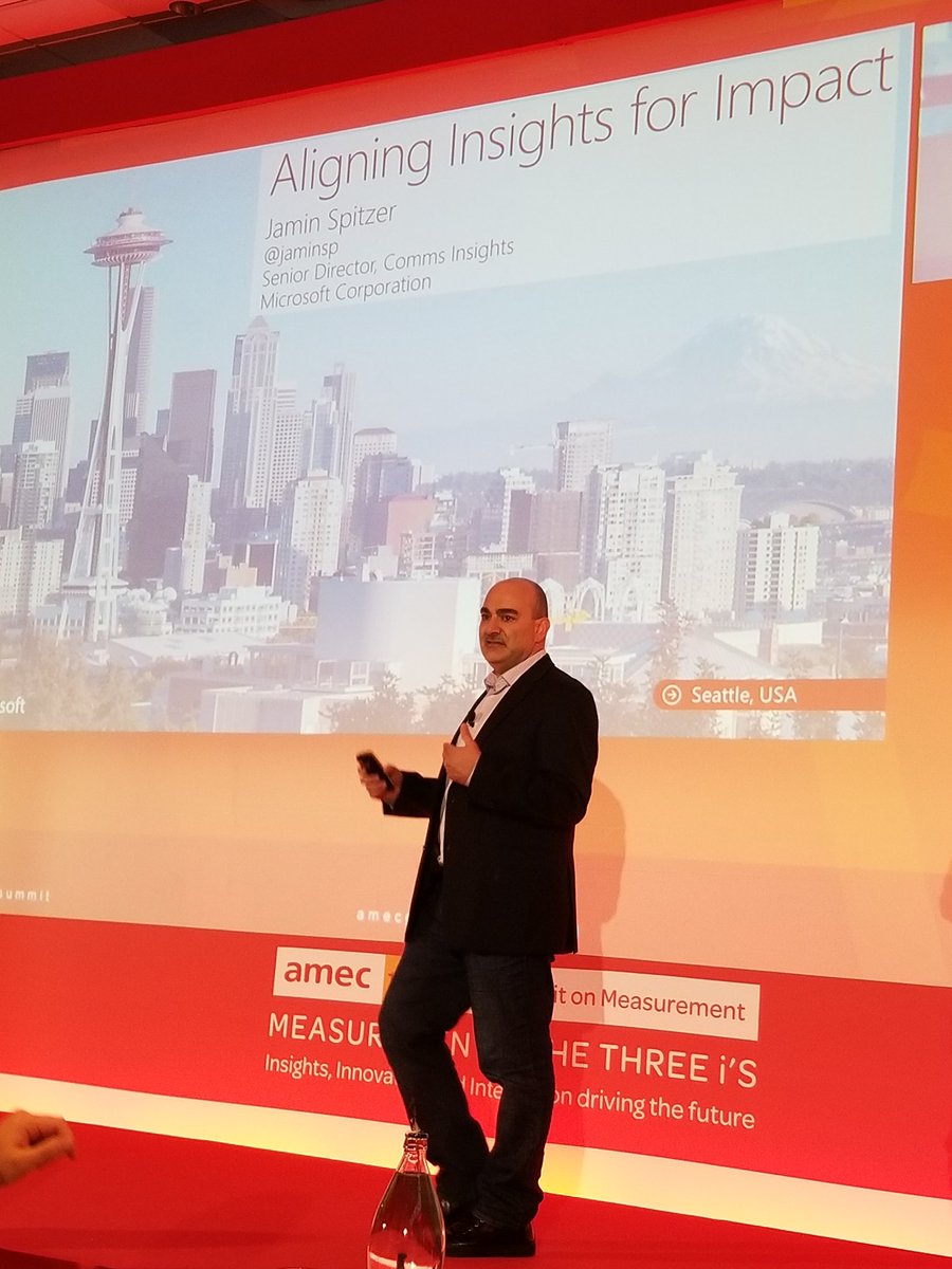 thatmarion's tweet photo. Microsoft's shift from PR measurement for credit to think "backward-looking probability to inform forward-looking possibility" by @jaminsp at #AMECSummit https://t.co/v7mo2YdVya
