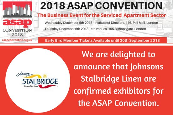 Delighted to confirm   <a href="/StalbridgeLinen/">Stalbridge-Linen</a> will  be exhibiting at the 2018 ASAP Convention!  Book to secure your prime location by contacting us asapconvention.org.uk/contact/