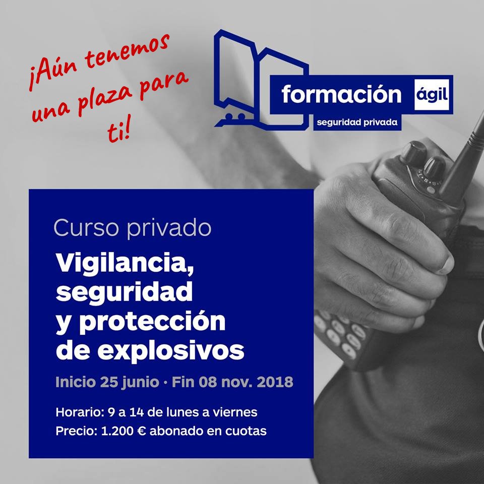 agilcentros's tweet photo. En breve arranca el Certificado de Profesionalidad de Vigilancia, Seguridad y Protección de Explosivos. Titulación oficial y buenas perspectivas laborales. Pocas plazas disponibles, si estás interesado inscríbete cuanto antes ⚡. +info https://t.co/q9Yz85nPOU #seguridadprivada https://t.co/OLTgSupIsr