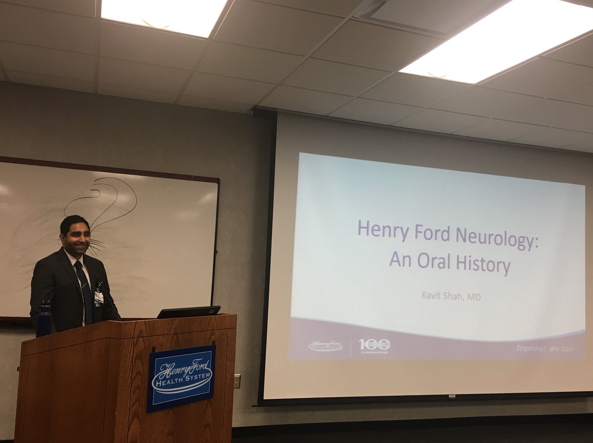 HenryFordNeuro's tweet image. Dr. Kavit Shah, our graduating PGY-4 resident presenting at grand rounds on the history of neurology at Henry Ford Hospital.