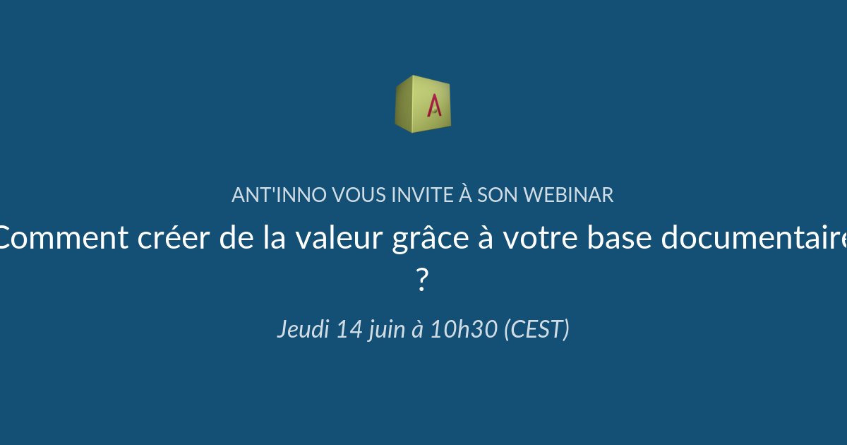 ANT_inno's tweet photo. #webinar demain, jeudi 13 juin à 14h : venez découvrir comment créer de la valeur grâce à votre base documentaire ! https://t.co/ugf76aOzrm #GED https://t.co/WyggDiJEp7