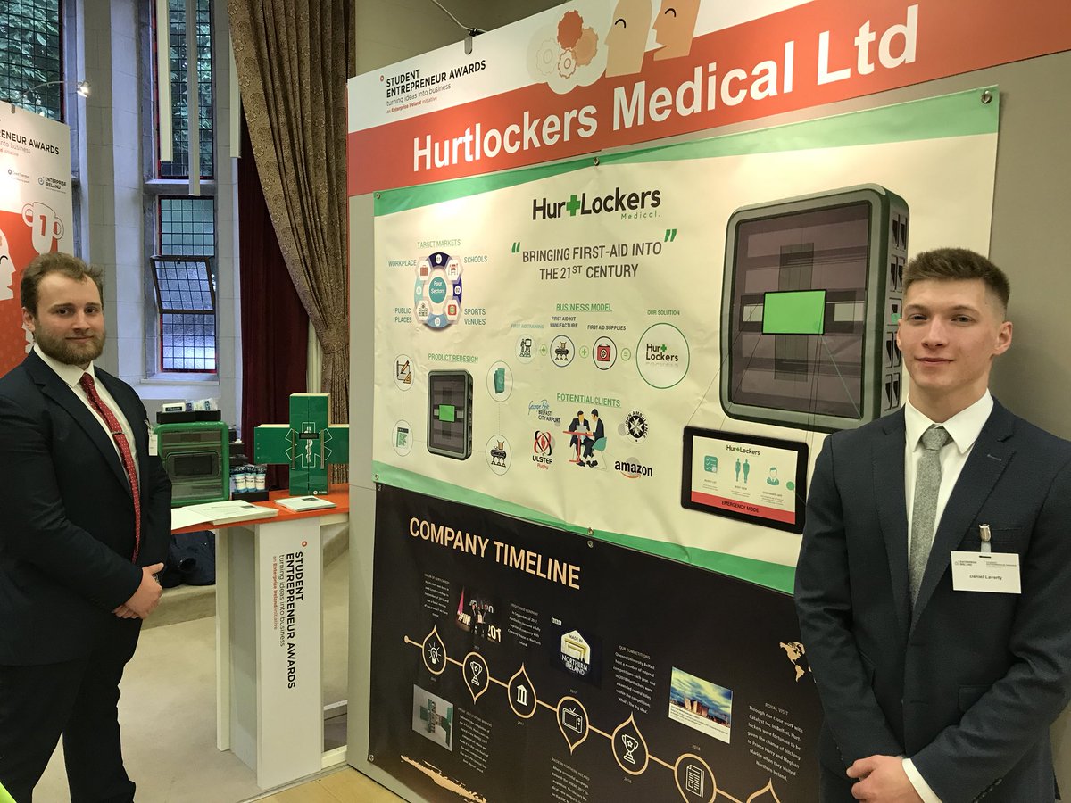 Students Daniel and James from @HurtlockersMedi all set up and ready to pitch at the @Entirl #studententrepreneurawards final here in Galway. #studententerprise #startup