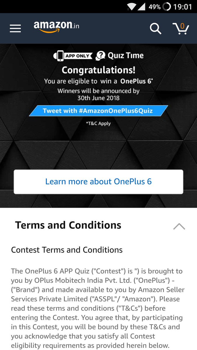 06Abhigyan's tweet photo. #AmazonOnePlus6Quize
Eligible to win OnePlus 6❤💯 https://t.co/N9FrtsBSXy