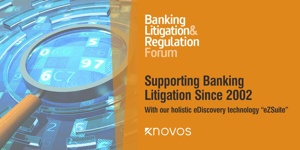 KnovosOfficial's tweet photo. Supporting Banking Litigation Since 2002 with our holistic #eDiscovery technology “eZSuite”. Don't forget to stop by our booth at The Banking Litigation &amp; Regulatory Forum 2018, #London, tomorrow. 
#Banking #Litigation #Legal #Law #LegalWeekBLRF #legalweek #legaltech #lawyers https://t.co/qoo6Iz8NbM