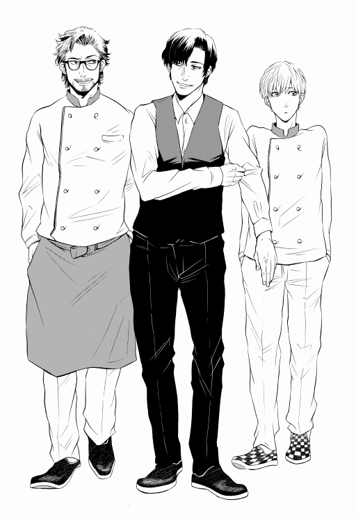 お仕事で描いた公開用の短編第二段の修正をしていたらいつまでも終わらない。ケーキ屋のおじカプの痴話話です 
