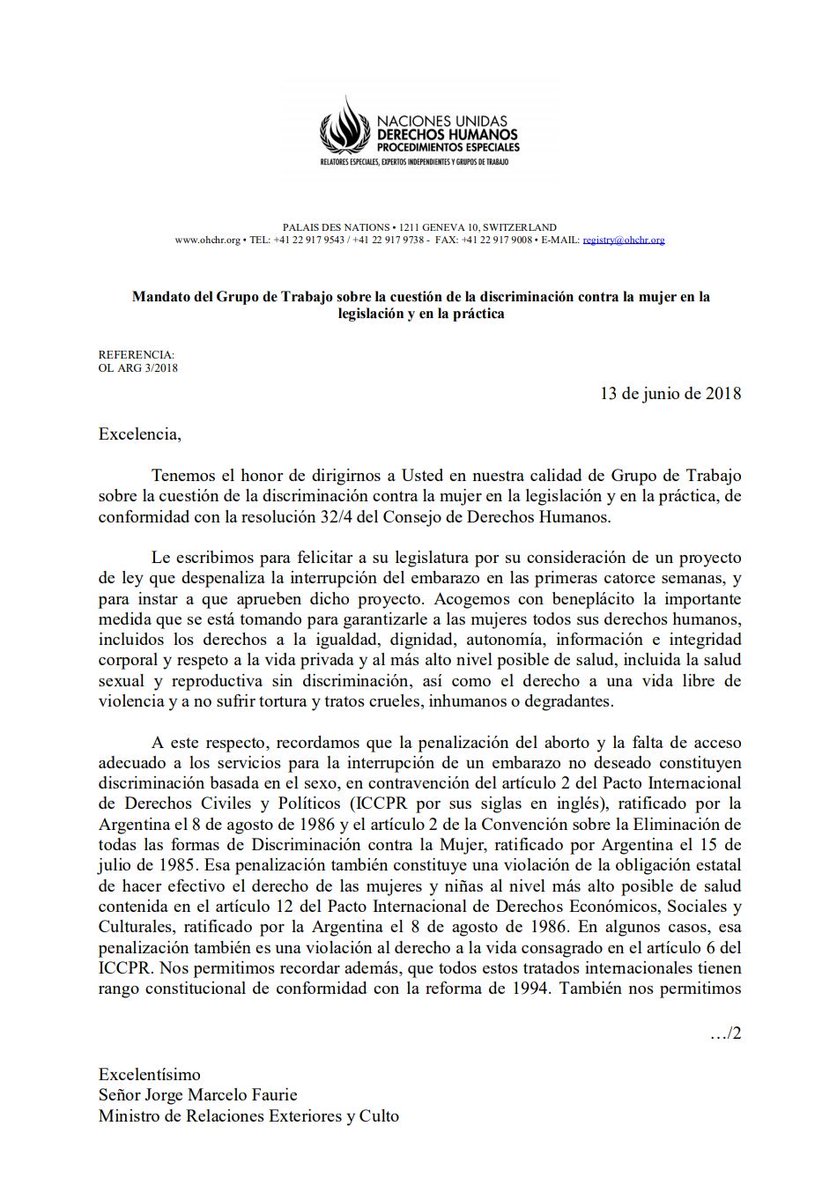 ONU felicita a la Argentina, a través del canciller Faurie, por "su consideración de un proyecto de ley que despenaliza la interrupción del embarazo en las primeras catorce semanas y para instar a que se apruebe"