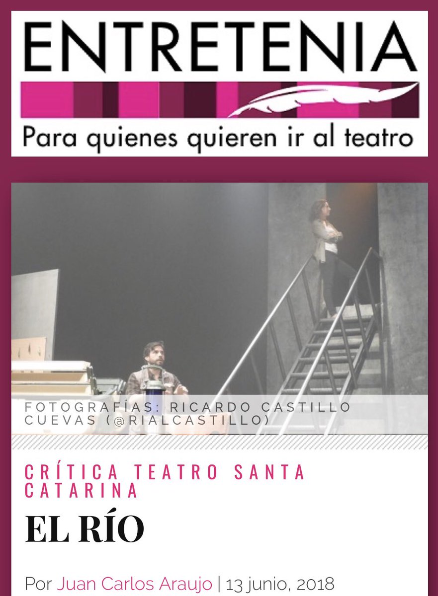 Entretenia's tweet photo. ¡NUEVA CRÍTICA!
“El Río” de jueves a domingo en el Teatro Santa Catarina.
Para quienes entienden que al pescar en el mismo lugar todos los peces serán iguales.
https://t.co/DDDkl09Tit
RT https://t.co/Gp4Y3nwemj