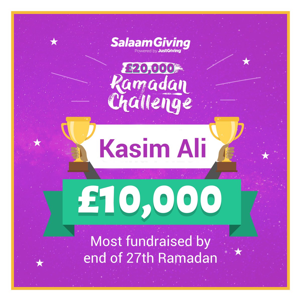 SalaamGiving's tweet photo. Congratulations @RoninLegends on winning the grand prize of our ‘Salaam Giving 20k Challenge’! 🎉 👏

His fundraiser, @pennyappeal - Mission Impossible 2: Return Of The Ronin, will receive a massive £10,000 for his efforts.

Keep fundraising at https://t.co/Rqh0oDr6RL. https://t.co/T0g9qxgySb
