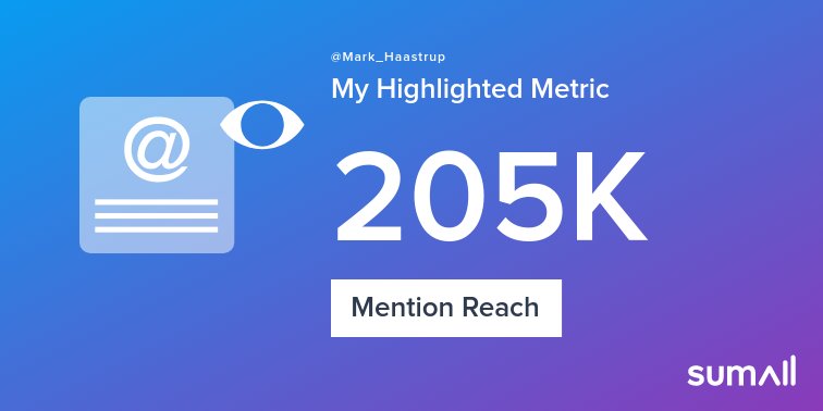 My week on Twitter 🎉: 13 Mentions, 205K Mention Reach. See yours with sumall.com/performancetwe…