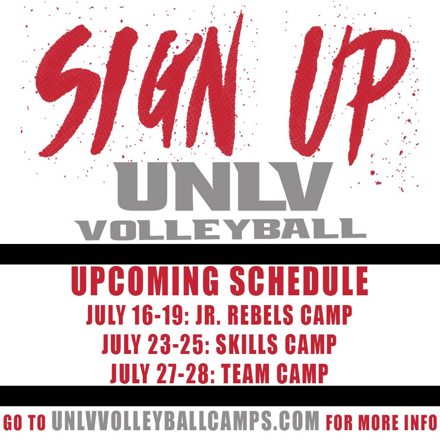 UNLVvball's tweet photo. โ๏ธSummer is HERE and so are we! With June camps being a HUGE success, we're pumped and ready for July ๐ช๐พWhere will you be next month? ๐คท๐ฝโโ๏ธ Oh we know... See you at camp!! ๐ #UNLVVball #GoRebels #UsNowLV #SummerTime #BetterHereThanThere https://t.co/5FAnxLM8OQ