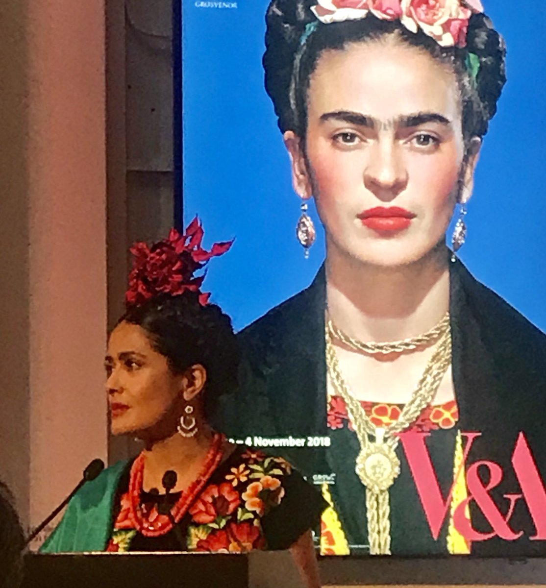 V_and_A's tweet photo. Thank you @salmahayek for opening the exhibition for us! #inspiredbyfrida #fridakahlo https://t.co/bIxwy0DLo4