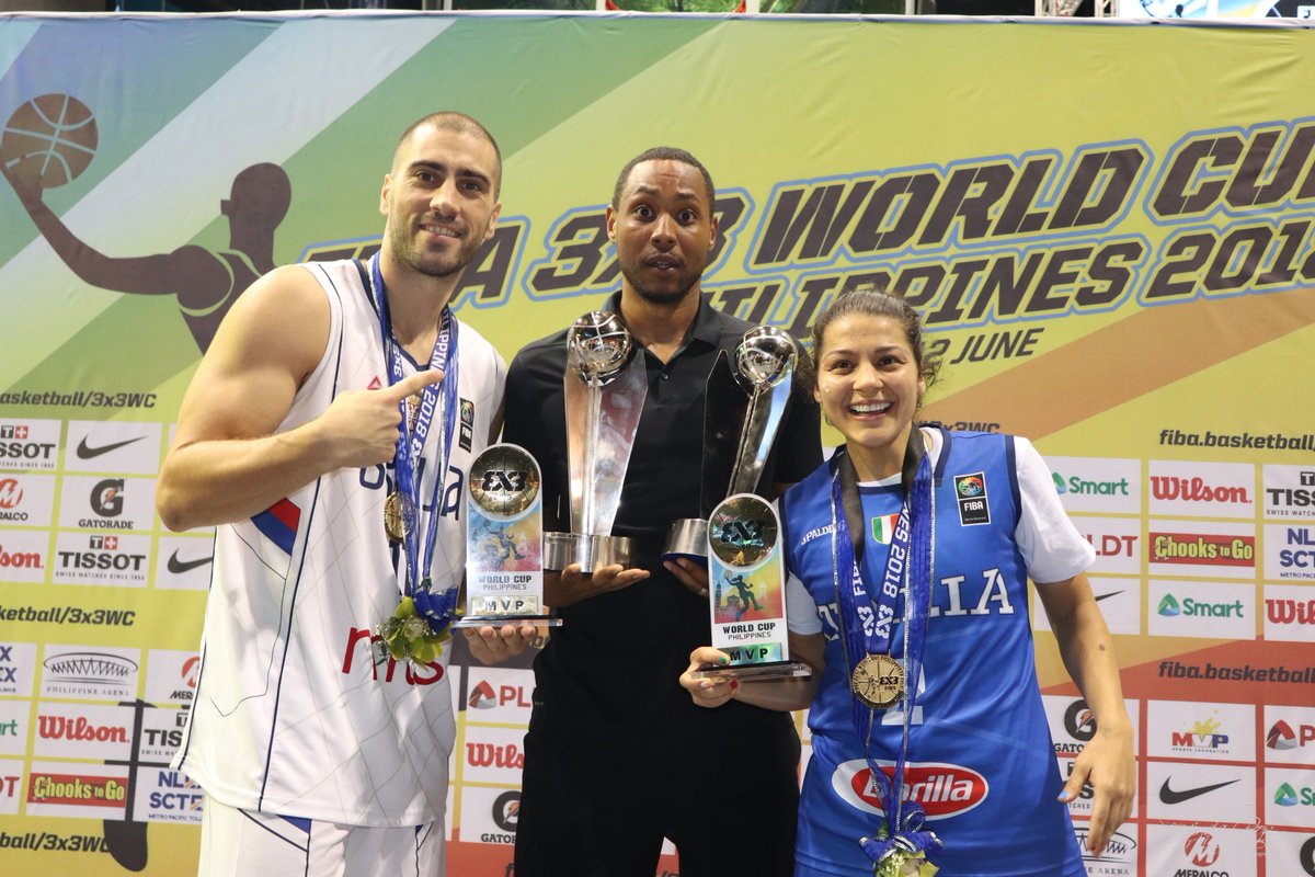 2018 FIBA 3x3 world cup Most Valuable Players, Rae Lin D'Alie of Italy and <a href="/MrBullutproof/">Dusan Domovic Bulut</a> of Serbia with Kyle Montgomery  #FIBA3x3WC