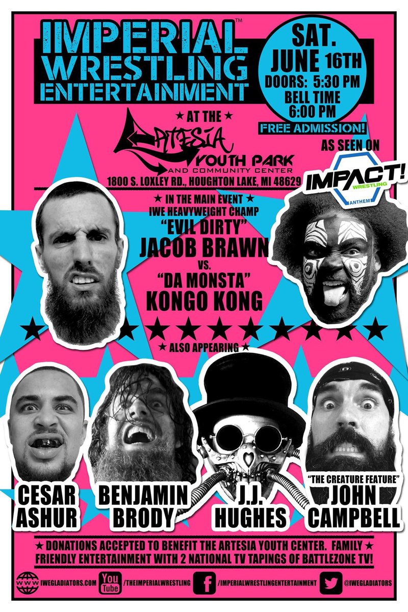 iwegladiators's tweet photo. It’s #BrawnVsKong! @JacobBrawnPro vs @RealKongoKong THIS SATURDAY! You won’t wanna miss it! Doors open at 5:30, FREE show starts at 6! #BattleZoneTV #ExperienceTheDifference https://t.co/RoXHGy73fd