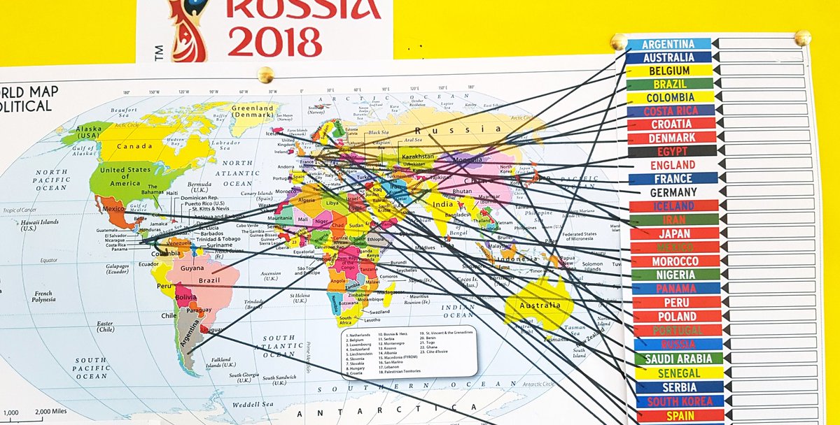 audm's tweet image. #WorldCup Preparations well in hand
✔ World Cup Sweepstake (at work for my tutor group)
✔ World Cup wall chart (at home)
✔ World Cup Commentary Bingo Card 
#TeamABE