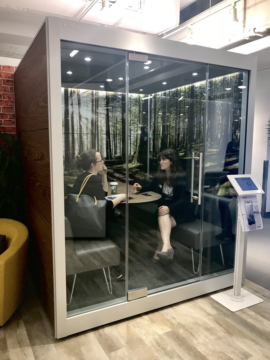DMCastles's tweet photo. Need respite from your open work space? There are no shortage of privacy pod options here at #NeoCon2018 #NeoCon50 @SnapCab @jabbrrbox @emagispace  @frameryfinland #futureofwork #shhhh https://t.co/iom1hQuBFn