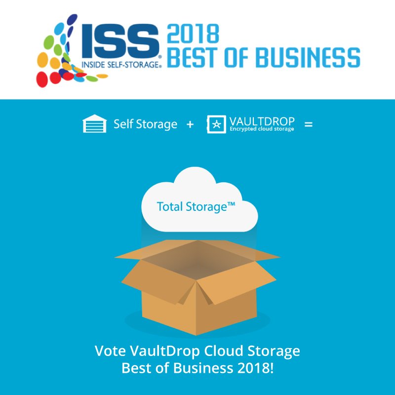 VaultDrop's tweet image. We at VaultDrop are still so honored to have been nominated for the @SelfStorage_ISS Best of Business 2018 Award in Best Technology Innovation and Most Innovative Product. Voting is open until June 30, 2018. We appreciate your vote! Vote here: buff.ly/2Hcjo6o