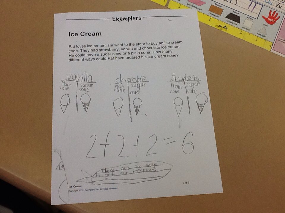 MarraGershon1st's tweet photo. Ice cream and math are a perfect combination! #exemplars #readyforsecondgrade #welovefirstgrade https://t.co/LuRlEhKi0H