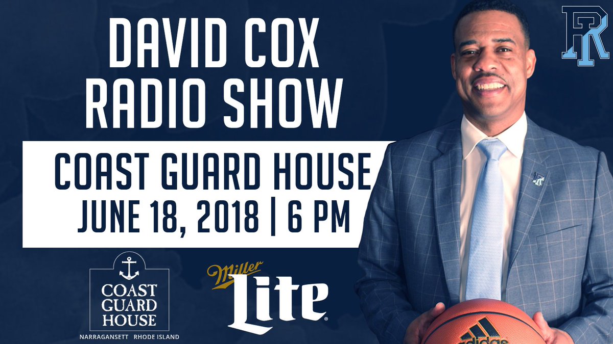 Join us this Monday, June 18 at the <a href="/Coastguardhouse/">Coast Guard House</a> ​ for the  <a href="/coachdc202/">David Cox</a> Radio Show! The show begins at 6:00 PM and is presented by <a href="/MillerLite/">Miller Lite</a>​! #GoRhody🐏🏀