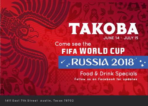 TakobaAustin's tweet photo. Come and watch the World Cup at Takoba!! https://t.co/nVUSLD7tvA