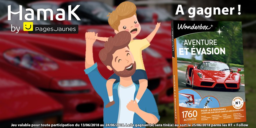 HamakFr's tweet photo. J-4 avant la #fetedesperes ! Et si vous lui faisiez un beau #cadeau grâce à @HamakFr ? Un petit #Follow et RT et tentez de gagner ce coffret #Wonderbox Aventure / Evasion ! Merci qui ? #concours https://t.co/53c15J1Lqe