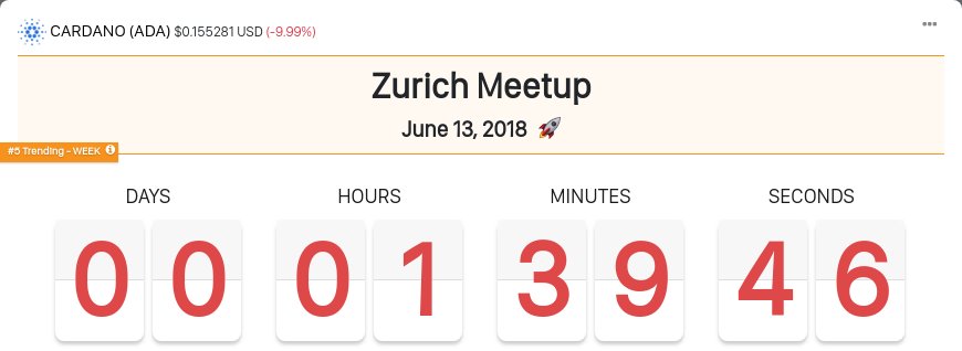CC_Trending's tweet image. Counting down to the @CardanoStiftung #meetup in #Zurich and still #5 trending this week!