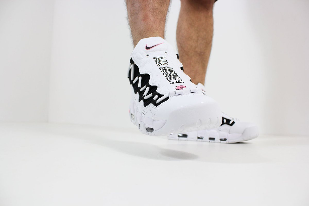 nike air more money white black coral