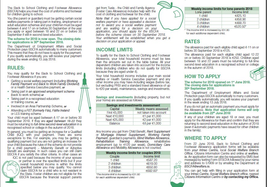John Curran On Twitter Back To School Clothing Footwear Allowance 2018 Is Now Open The Closing Date For Applications Is 30th September 2018 For More Information