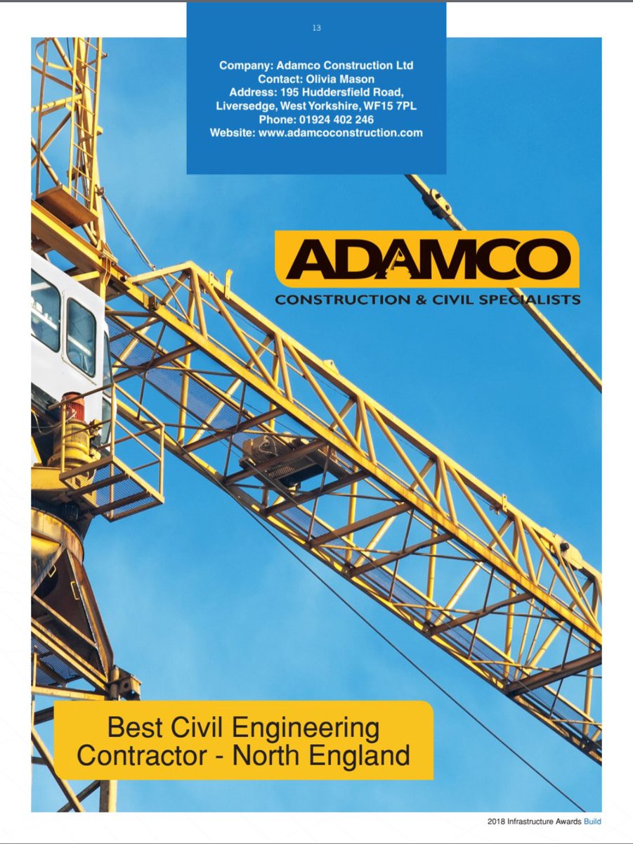 Adamco Construction 
BUILD Infrastructure Awards
Best Civil Engineering Contractor - North England 

A HUGE congratulations to all the team for the hard work and commitment.