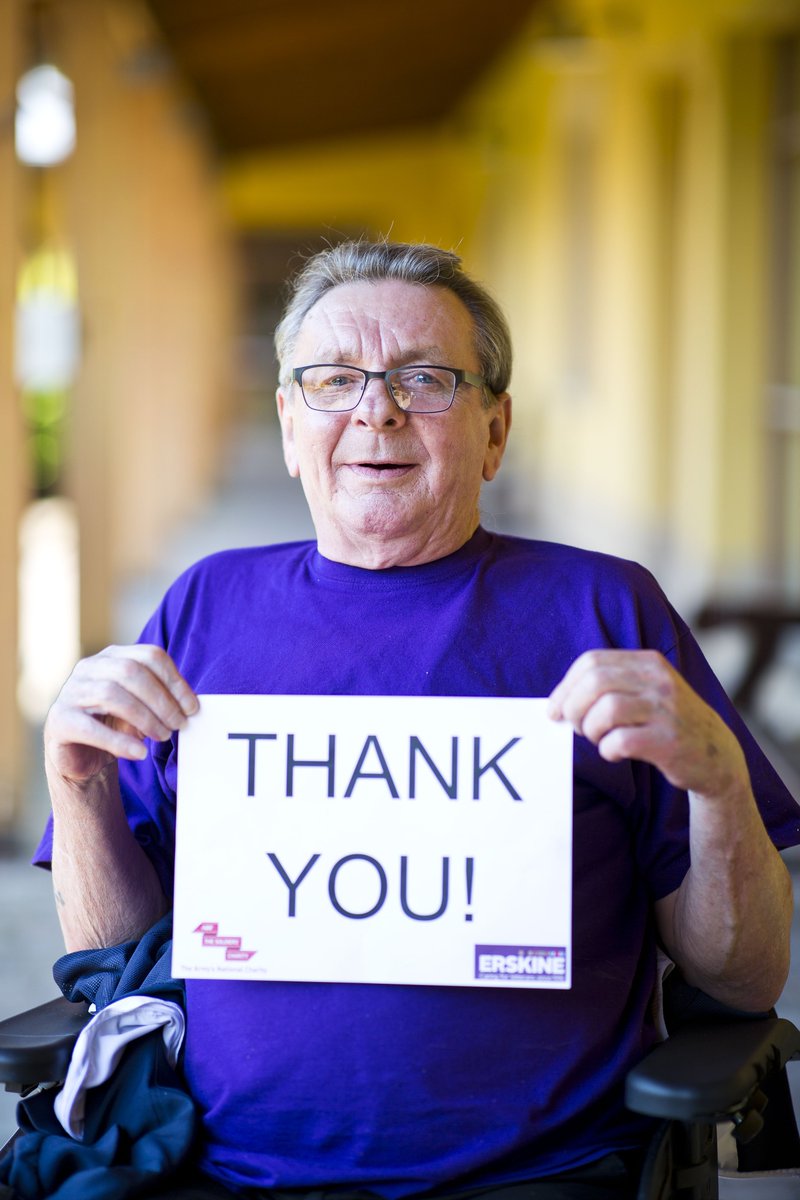ErskineCharity's tweet photo. Huge big THANK YOU to @Soldierscharity for their recent wonderful donation of £150,000 which helps meet the cost of providing high quality #Erskine care to #Army #Veterans &amp; their spouses. John would like to say #ThankYou! @ErskineP2C https://t.co/EhKIZQ5zmT