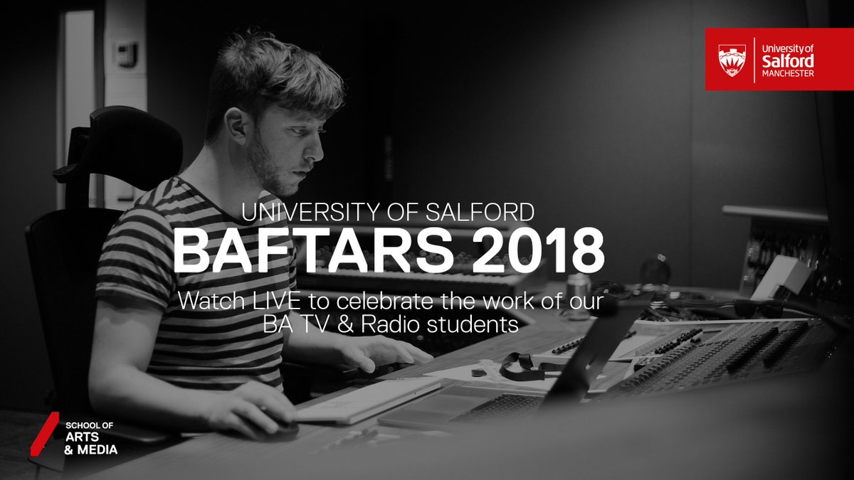 SalfordUni's tweet photo. TONIGHT ⏩ It's the most eagerly anticipated event in the showbiz calendar - it's the #BAFTARS2018!

Join us LIVE on Facebook as we celebrate the achievements of our amazing BA TV &amp; Radio students.

🎥 https://t.co/orp6ViYY8c 

@UoSBAFTARS https://t.co/yEAvHNetUn
