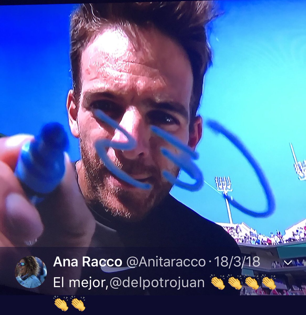 Anitaracco's tweet photo. @delpotrojuan Para mí hijo ,que es profe de tenis !!Y para esta Rosarina ,que el domingo 18 de marzo ,me llore todo !!❤️ https://t.co/3xL5xyRxFu