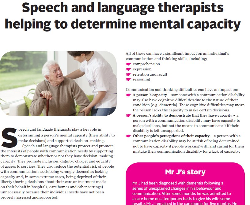 RCSLTpolicy's tweet photo. Speech &amp; language therapists reduce the risk of people with communication needs being wrongly deemed as lacking capacity and being deprived of their liberty because their individual needs have not been properly assessed and supported. #mhqt https://t.co/Ya437whOfw https://t.co/7erQQXCm2p