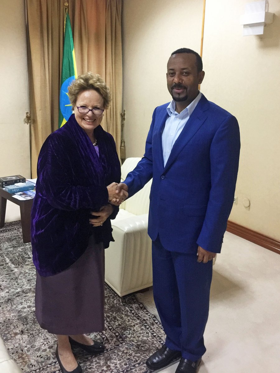 UNICEFEthiopia's tweet photo. Today, UNICEF Representative Ms. Gillian Mellsop met Ethiopia’s new Prime Minister Dr. Abiy Ahmed, to discuss, among other issues, improving children’s education for a brighter future. https://t.co/IuU7B8byiS